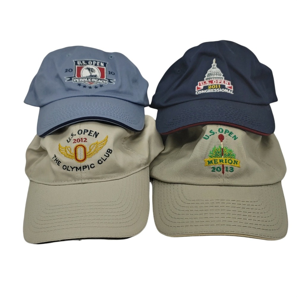 Lot of 4 USGA Member US Open Golf Hats 2010-2013 Pebble Beach Merion Olympic Cap